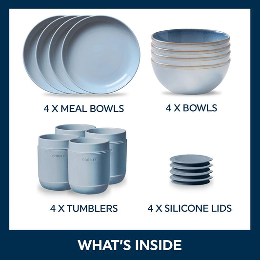 Corelle® Stoneware 16-piece Dinnerware Set, Service for 4, Nordic Blue