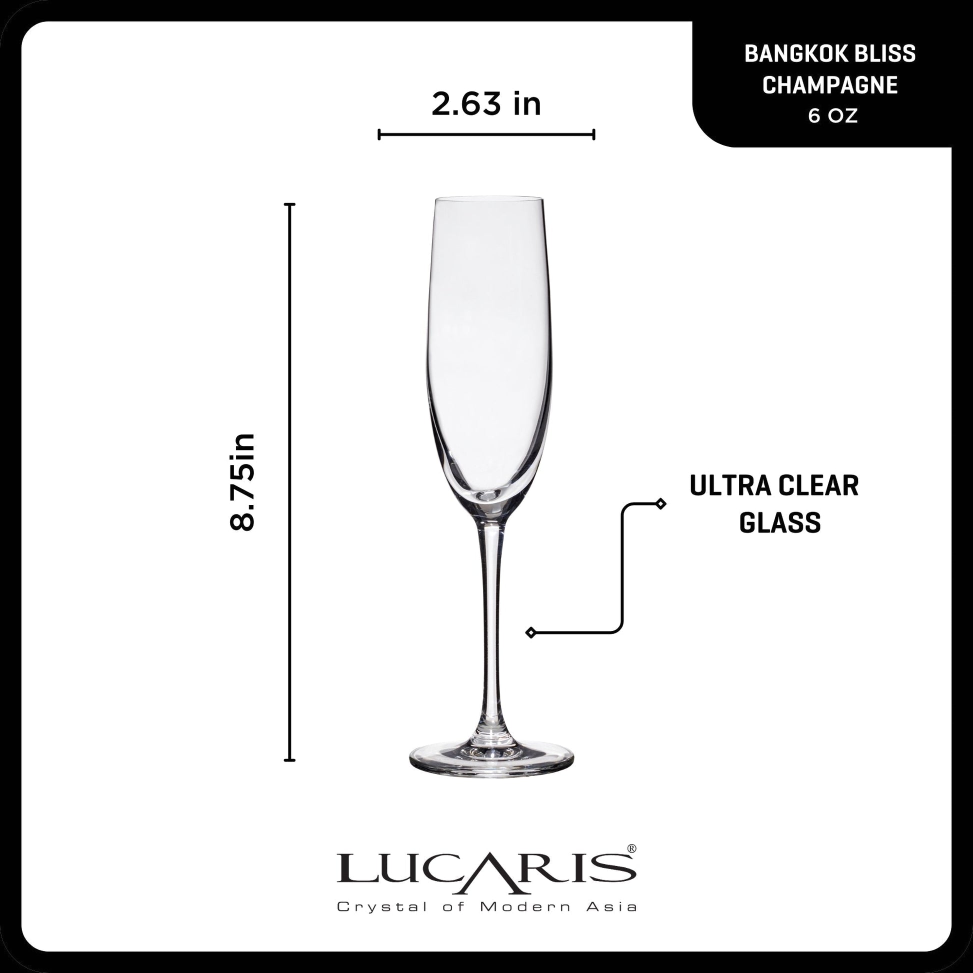 Lucaris Bangkok Bliss Champagne Flute Glasses (4-Pieces), 6-ounce, Dishwasher Safe, Lead-free Crystalline