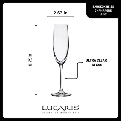 Lucaris Bangkok Bliss Champagne Flute Glasses (4-Pieces), 6-ounce, Dishwasher Safe, Lead-free Crystalline